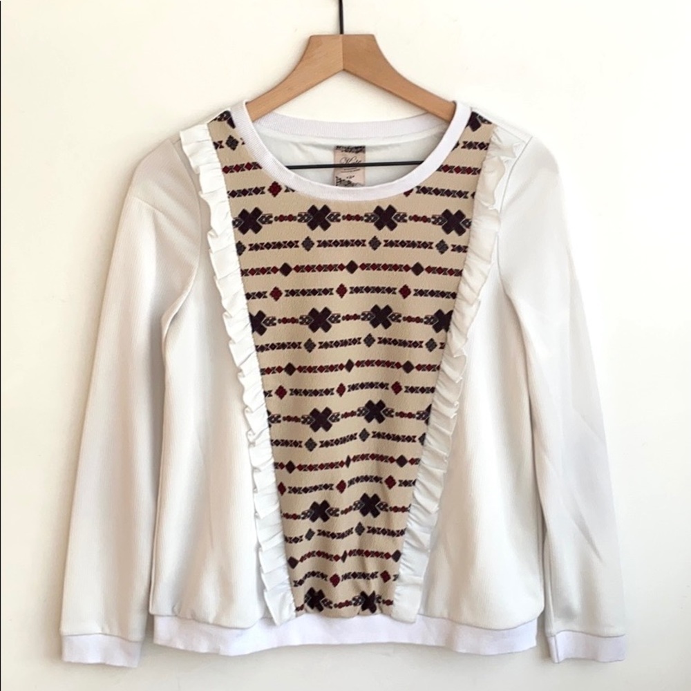 Kate long sleeved ruffle front blouse, Size 36